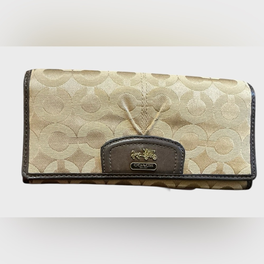 Coach Madison OP Art Signature Sateen Slim Envelope Wallet Brown Beige - Picture 2 of 11